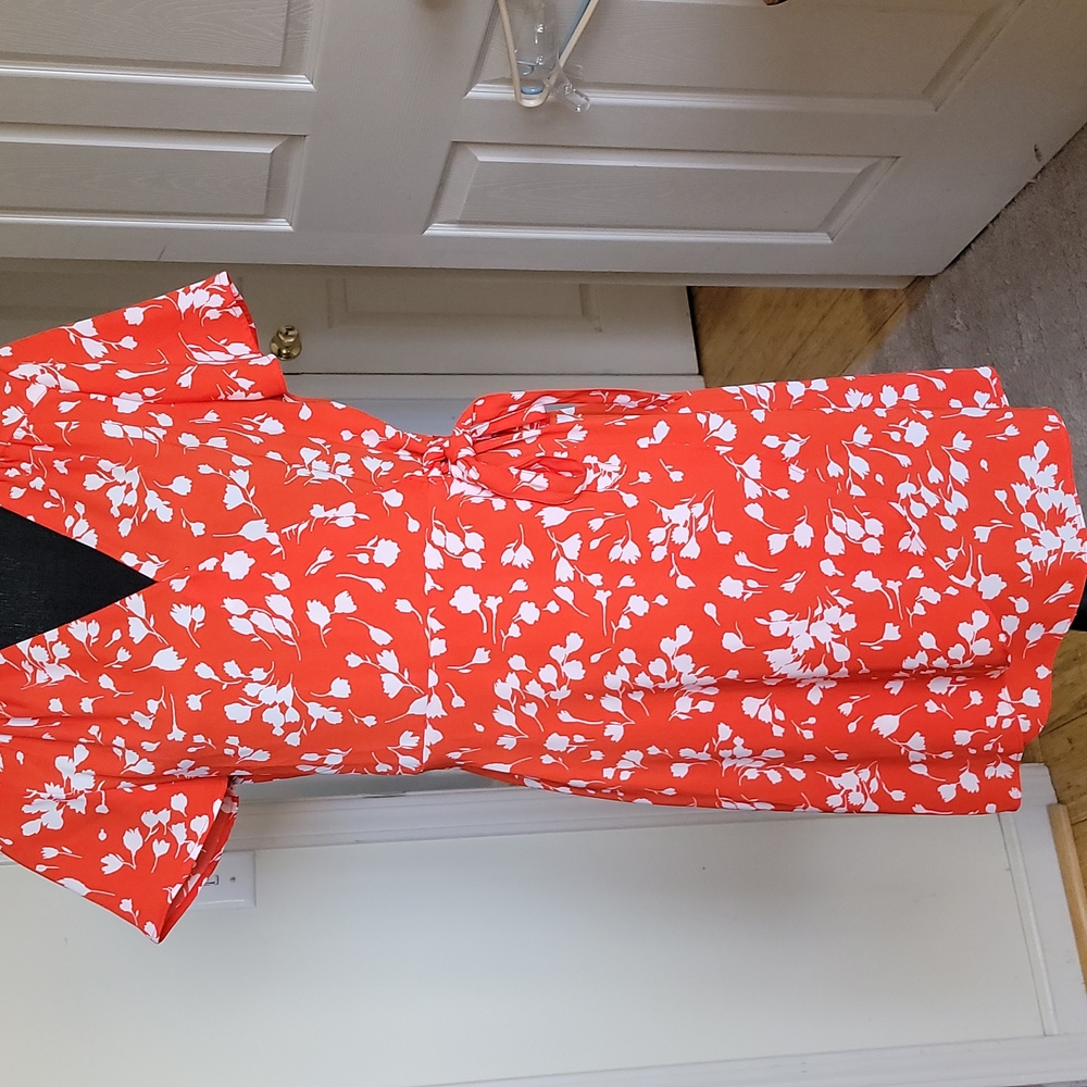 J. Crew Red and White Floral Wrap Midi Dress